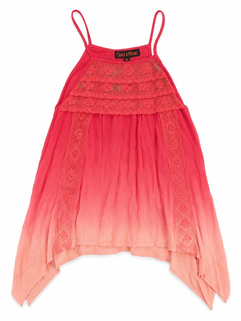 Dance & Marvel Ombre Lace Handkerchief Tank Top Size Small Coral Pink Boho